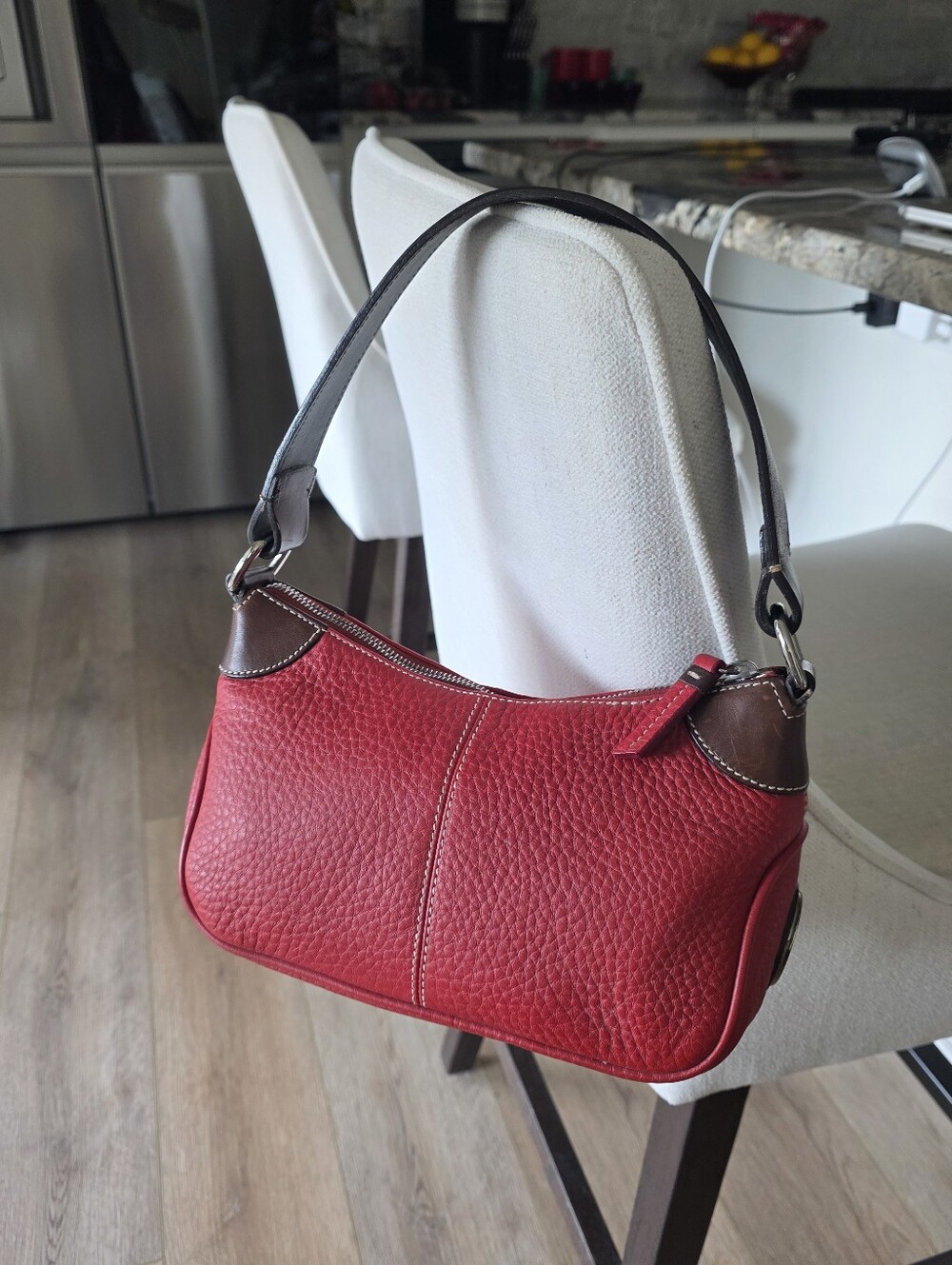 VTG Dooney & Burke Red Pebbled Leather Small Shoulder Bag Hobo Bag